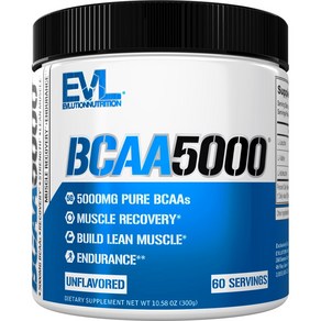 Evlution Nutition BCAA 5000mg 언플레이버드, 1개, 300g