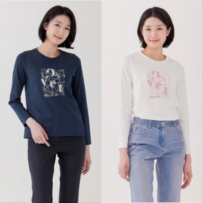 [지센] 여성 꽃크린팅 원포인트 면 긴팔티셔츠(색상2종) 면64% LCTSP122