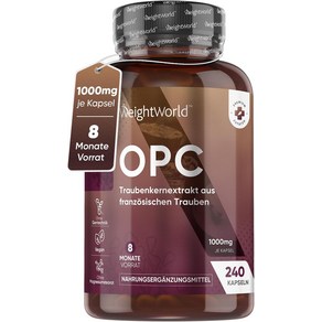 웨이트월드 OPC 포도씨 추출물 - 240캡슐 - 캡슐당 1000mg 추출물 - 8개월 공급 - 95% 순수 OPC, 1개, 240정