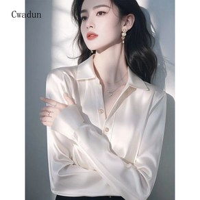 Cwadun 긴팔 새틴 셔츠 여성 봄철 고급 셔츠 VT02