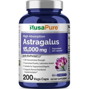 누사퓨어 황기 추출물 15000mg 200베지캡슐 아스트라갈러스 Astagalus, 1개, 200정