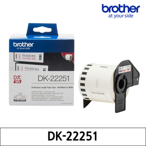 [정품] 브라더 라벨테이프 DK-22251 연속강화 용지 62mm 흰색바탕 검정/빨강글씨 15.24M