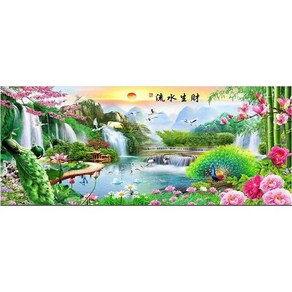 란이네 보석십자수 산수화 풍경화 폭포 공작새 모란 diy키트 220715331, 100*50cm, 1개