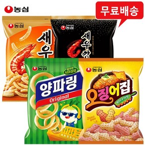 농심 과자 8봉(새우깡2+블랙2+양파링2+오징어집2)무배, 1세트, 640g