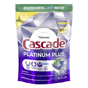 Cascade 플래티넘 플러스 액션팩 클린 레몬 향 식기세척기용세제 21개입, 1개, 325g