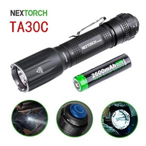 NEXTORCH TA30C LED 전술 손전등 18650 배터리 울트라 브라이트 충전식 방수 군사 경찰 손전등 1600 루멘, [01] Black, 1개