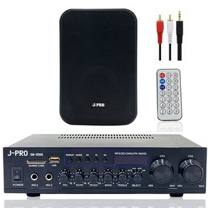 J-PRO 4인치 블루투스 매장용 카페 매장 업소용 벽걸이 북쉘프 미니 앰프 스피커 세트, 블랙, 내부 1개