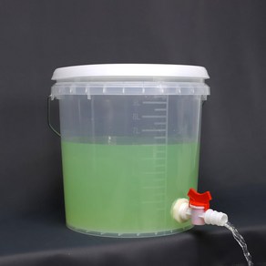 수도꼭지물통 플라스틱 투명 눈금 실험실 다용도 둥근 물통 10L 20L, 20mm, 1개