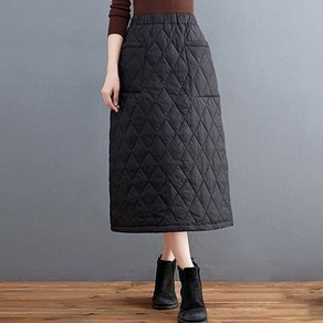 여성용 누빔 롱스커트 겨울 하이웨이스트 포켓 A라인 스커트 Women's Half Skirt