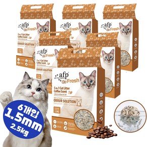 [한정초특가]All Fo Paws 고양이 5in1혼합 두부모래 1.5mm 가는입자 변기에 버리는 먼지없는 모래, 커피향, 6팩, 2.5kg