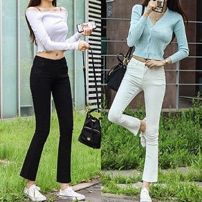 허리 스판 부츠컷 팬츠 바지 여자 여성 블랙진 화이트진 9부 봄 가을 청바지