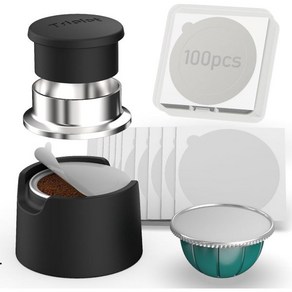 재사용 가능한 베르투오 캡슐 키트 100pcs 62mm 알루미늄 호일 씰 뚜껑 실리콘 시트 커피 테이머 스테인리스 깔때기가 있어 네스프레소 포드를 쉽게 리필할 수 있습니다팟 미