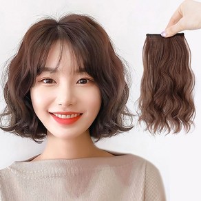 톡톡창고 S컬 중단발 옆머리 가발 물결 펌 웨이브 붙임머리, 1개, 25cm-라이트브라운