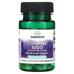 스완슨 Chomax 1000 크로미늄 피콜리네이트 1000 mcg 60 베지캡슐, 1개, 60정