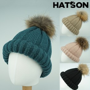 [햇츠온]H1-4405 HatsON 브랜드 여성 여자 겨울 코디 울 방울 숏비니 예쁜 니트 털 모자 털방울 비니 AA