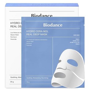 Biodance 바이오댄스 하이드로세라놀 리얼 딥 마스크 (4장) 순결보습효과피부장벽강화쿨링 슬리핑 팩  한국 화장품  하이드로겔 마스크, 34g, 4개