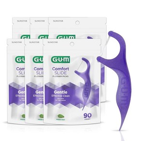 GUM-887VE 편안한 슬라이드 치실 좁은 공간 신선한 민트 치실 픽 120개 (6개 팩), 540 count, 1개