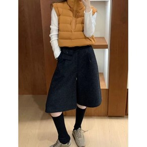 여성 모직 반바지 가을 겨울 패션 슬림핏 A라인 와이드 부츠 바지 빈티지 시크 모직 반바지 캐주얼 기질 하이웨스트 5부 팬츠 WMY