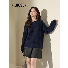 KUOSE 쿠오세 니트 입체 플라워 스웨터 블루 KSH2411011