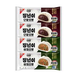 정년이 호빵 팥호빵(4입)X2봉 + 야채호빵(4입)X2봉 겨울간식 뜨거운 호빵, 360g, 2개