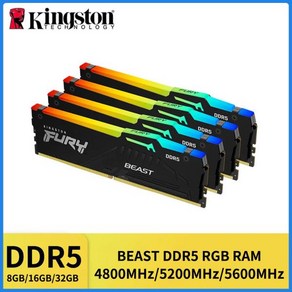 킹스톤 퓨리 비스트 데스크탑 AMD 인텔 CPU 마더보드 메모리 RAM DDR5 RGB 32GB 5600 4800MHz 16GB 8G, 05 8GB, 1개