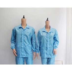 [제전사파리상의] 스카이블루 화이트 Y카라 방진복 크린룸 정전기방지 무진복 제전가운, 4XL, 1개