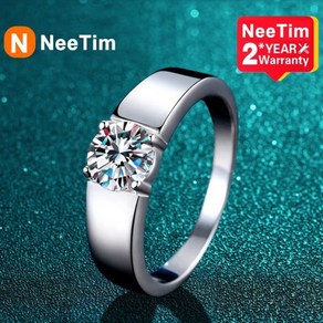 NeeTim 남성용 모이사 웨딩 밴드 반지 925 실버 약혼 GRA 서 선물 2 캐럿 D 컬러, 16, 2ct 8mm, 1개