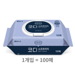 코디 소프트 터치 물티슈 캡형 100매 20팩, 100개, 1개입, 221g