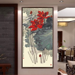 꽃 그림 그리기 캔버스 페인팅 대형 사이즈 유화 색칠 연꽃 세로 복도그림 70x140cm, 명화그리기 60x120, 1개