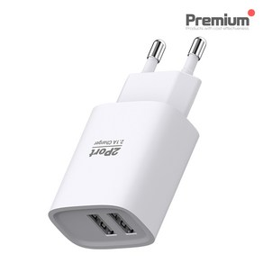 프리미엄 2.1A 2포트 멀티 USB 충전기 어댑터, 화이트, 1개