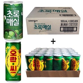 웅진 초록매실 180ml(30캔) + 오란씨 파인애플 250ml(30캔), 60개, 180ml