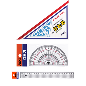 AMOS 각도기+삼각자+일반형 방안직자 30cm 세트