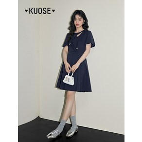 KUOSE 쿠오세 네이비 블루 a라인 여성 플레이트 버튼 드레스 원피스