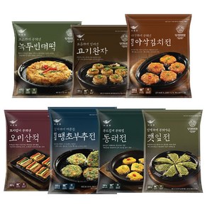 명절음식세트 당일발송 오미산적 동태전 고기완자 깻잎전 땡초김치전 아삭김치 녹두빈대떡 7팩 간편세트, 300g, 7개