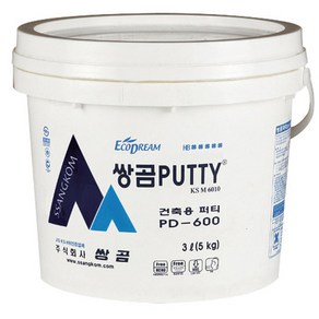 쌍곰 퍼티 빠데 메꿈이 핸디코트 벽 구멍 틈새 메꿈 내부용PD-600, 쌍곰퍼티 5KG, 1개