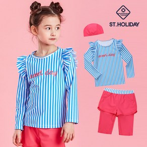 [ST홀리데이] 주니어래쉬가드(상하의+수모)set ST814