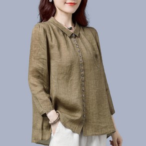 여성 면마 셔츠 봄 여름 가을 캐주얼 베이직 긴소매 오버핏 심플 무지 여자 남방 상의 women linen shirt XK0583