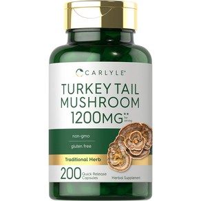 Carlyle Turkey Tail Mushroom Capsules | 1200mg | 2 Carlyle 터키 꼬리 버섯 캡슐 | 1200mg | 200 카운트 | 비 GMO 및