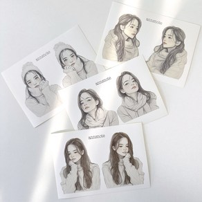 설레임 소녀 스티커 4종 mix [앤의노트] 청순 화이트 빈티지 일상 인스 다꾸 다이어리