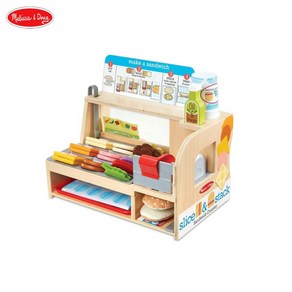 Melissa & Doug 나무 조각 및 스택 샌드위치 카운터 56개 조각 놀이 음식 델리 슬라이서 포함, 1개