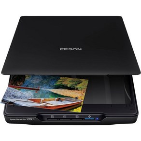 Epson Perfect V19 II 컬러 사진 및 문서 플랫베드 스캐너(4800dpi 광학 해상도 USB 전원 고층 탈착식 뚜껑)