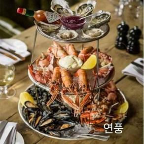 회트레이 해산물 조개 가리비 굴 스테인레스 3단접시, 2층타워 20+26cm+브래킷, 1개