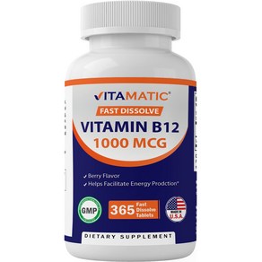 Vitamatic Vitamin B12 1000 mcg Fast Dissolve 365 Tablets - Bey Flavo - Suppots Enegy Metabolism, 1개, 365정