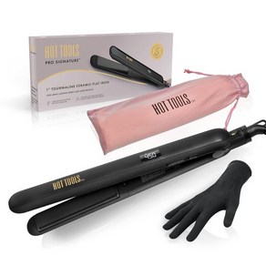 HOT TOOLS 핫 툴 프로 시그니처 세라믹 + 토르말린 플랫 아이언 1인치 플레이트, Black, Black