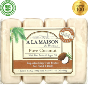 아라메종드프로방스 핸드 & 바디 바 솝 비누 퓨어 코코넛 4개 각 100g Pure Coconut Hand Body Bar Soap