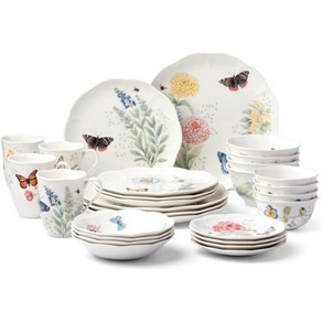 Lenox 레녹스 865075 버터플라이 메도우 28피스 디너웨어 세트 화이트, 28-Piece Dinnewae Set, 1개