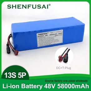 SHENFUSAI 전기 자전거 18650 리튬 배터리 스쿠터 배터리 팩 546V 2A 충전기 48V 58Ah 13S5P 1000W, 1개