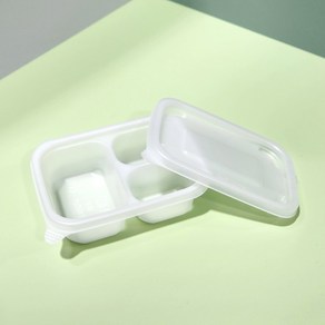 [죽용기세트] 미니 사각죽용기 소50개 + 뚜껑50개 세트 300ml/배달용기, 미니죽용기(3칸)+뚜껑, 600세트
