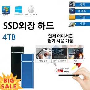 16 TB 외장ssd 외장하드 휴대용 USB 대용량 빠른 전송 외장 하드 드라이브 파일 보호, 블루, 1TB