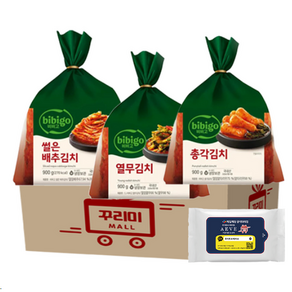 (꾸리미) 비비고 김치 3종 ( 열무900g 총각 900g 썰은배추 900g ) + 꾸리미물티슈